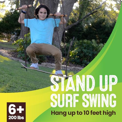 Swurfer TreeSkate Skateboard Swing, Outdoor Stand Up Surf Swing, Holds Up to 200 lbs, Ages 6 and Up, Adjustable Handles, Grip Tape, Kids Outdoor Play Equipment for Children and Adults (Waves) Blue - color: Blue