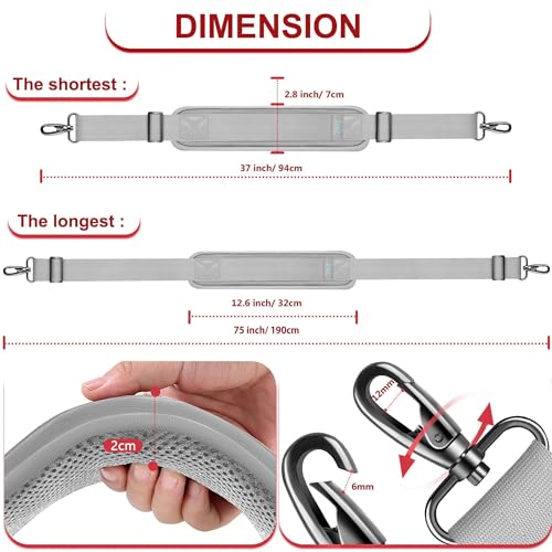 ZINZ 75" Shoulder Strap with Fixed Pad and Dual Balanced Buckles，Gray - color: Gray