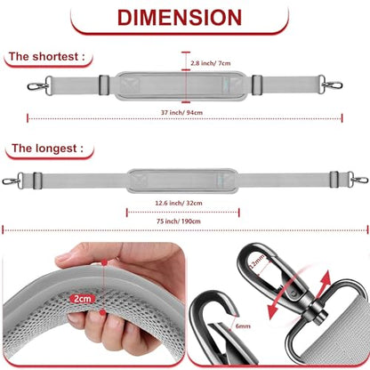 ZINZ 75" Shoulder Strap with Fixed Pad and Dual Balanced Buckles，Gray - color: Gray