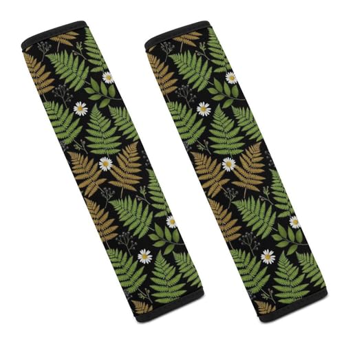 2 Pack Universal Soft and Comfortable Seat Belt Cover for Kids, Car Seats Pushchair Strollers High Chair Pushchair, Botanical Plant Fern Leaves Seat Belt Cushion - color: Pattern 142