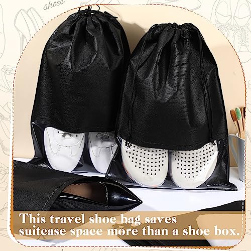 Sadnyy 50 Pcs Black Shoe Bags for Travel Large Non Woven Drawstring Shoes Organizers Pouch for Packing Portable Storage Bags Carrier for Women Men Travel Storage, 12.6x17.3 Inches