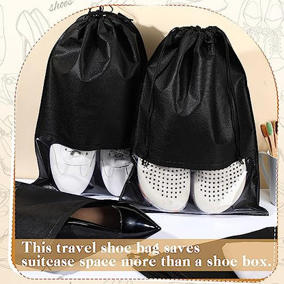 Sadnyy 50 Pcs Black Shoe Bags for Travel Large Non Woven Drawstring Shoes Organizers Pouch for Packing Portable Storage Bags Carrier for Women Men Travel Storage, 12.6x17.3 Inches