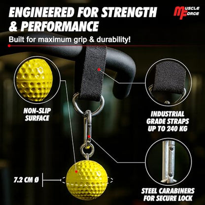 Pull Up Grips Ball – Enhance Grip Strength & Forearm Training – 2.8inch Non-Slip Surface Grip Balls – Includes Carabiners & Straps – Max Load 530lbs – Ideal for Climbing, Calisthenics