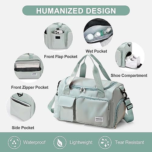 Small Gym Bag for Women, Travel Duffle Bag Carry On Weekender Bag with Shoe Compartment - color: 30#All Green, style: Gym Bag&toiletry Bag