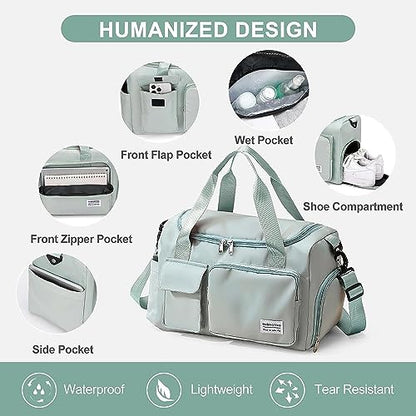 Small Gym Bag for Women, Travel Duffle Bag Carry On Weekender Bag with Shoe Compartment - color: 30#All Green, style: Gym Bag&toiletry Bag