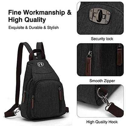 FANDARE Retro Sling Chest Backpack Multipurpose Crossbody Shoulder Bag - color: Black