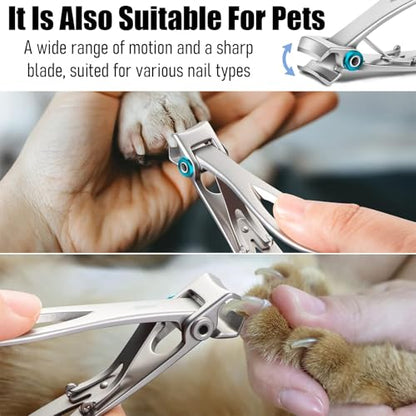 Bestac Heavy Duty Ultra Wide Jaw Nail Clippers Set - Stainless Steel Toenail Clippers for Thick Nails, Seniors, Men & Women - Big Manicure Pedicure Nail Cutter Kit (Silver) - color: Silver