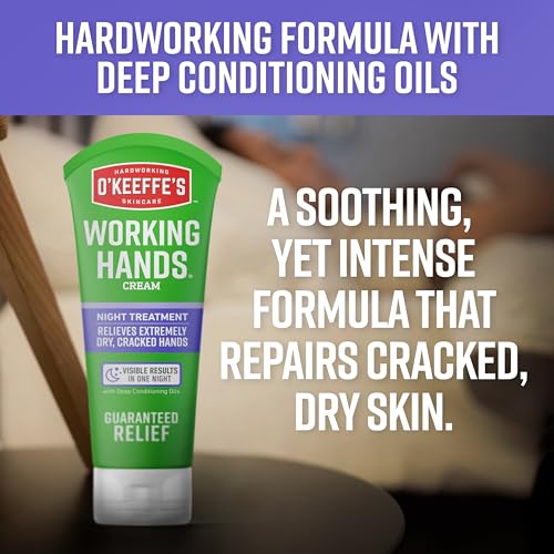 O'Keeffe's Working Hands Night Treatment Hand Cream for Extreme Dryness - 3 oz Tube (2 Pack) - Repairing Skincare for Cracked, Dry Hands - size: 3 Ounce (Pack of 2), style: 2 Pack