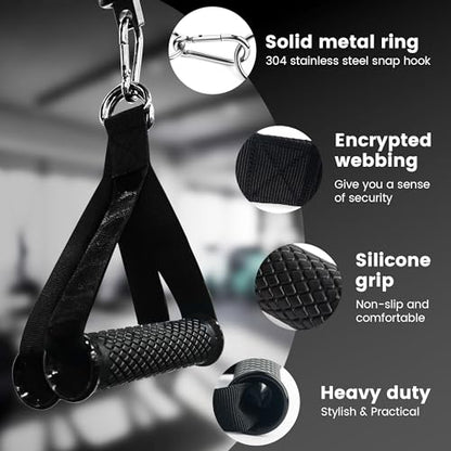 Ultra Heavy Duty Exercise Handles, Cable Handles Gym Equipment Attachment, Double D-Ring Grips, Encrypted Webbing, Design Non-Slip Comfort Grips - color: Black