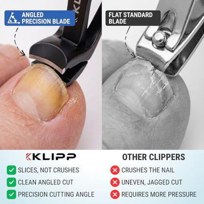 Toenail Clippers for Thick Toenails – KLIPP 15 mm Wide Jaw Thick Fingernail and Toenail Cutter with Curved Stainless-Steel Blades for Seniors (Angled Wide Opening) - size: Angled Wide Opening