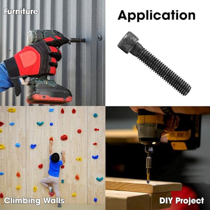 50PCS 3/8x2 inch Long Bolts for Wall Rock Climbing Holds Mounts, 3/8-16 Socket Head Allen Cap, Alloy Steel Durable & Easy Hanger Hardware Ice Screws, Gear Kit Bundle Supplies Designed for Indoor Use