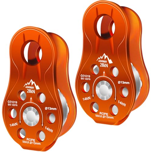 Fixed Plate Micro Pulley, 28KN CE Certified General Purpose Small Aluminum Rope Pulleys Slack Tender for Hauling/Rigging/Climbing/Aloft Work/Rappelling etc (Pack of 2(28KN Pulley Orange)) - color: Pack of 2(28KN Pulley Orange)