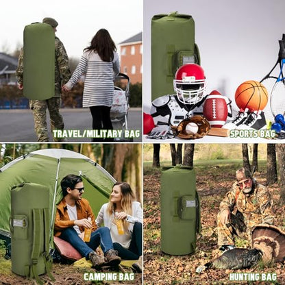 MOZETO Military Duffle Bag, 110L Extra Large Sea Bag with Backpack Straps Heavy Duty Army Duffle Bag for Camp, College Dorm or Laundry Bag