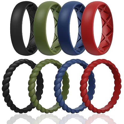 Egnaro Women's Stackable Silicone Rings, 2.5/5.5mm Wide 1.8/2mm Thick Bands | Comfort-Fit Rubber Bands Offer Breathable Flexibility for Nurses, Workouts, Pregnancy, Yoga, Travel, Office, and All-Day Wear - color: A37-Black, Olive Green, Dark Blue, Red