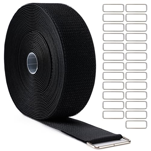 2" x32Ft Hook and Loop Straps Cinch Straps Heavy Duty with 25 Metal Buckles, Adjustable Fastening Cable Straps, Free Cut Length, Reusable Nylon Cable Ties for Organizer or Storage, 2 inch Wide Black - color: Black, size: 2"×32ft Metal Buckle