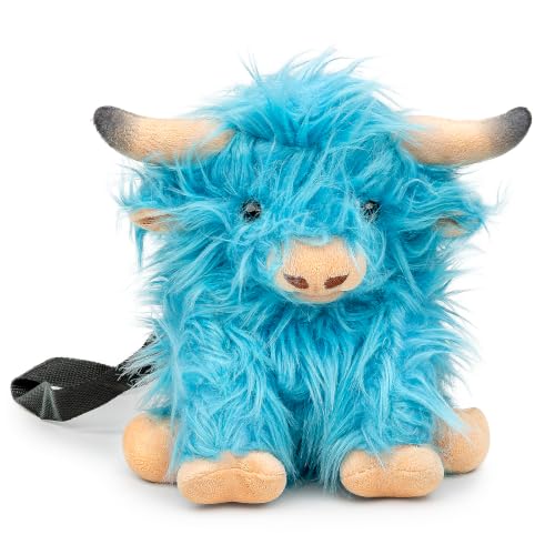 Highland Cow Plush Rock Climbing Chalk Bag, Cute Plush Animal，Drawstring Closure & Adjustable Belt，Bouldering & Gymnastics, Soft Fluffy Cow Chalk Pouch, Unique Climbing Gear Gift for Climbers - color: blue