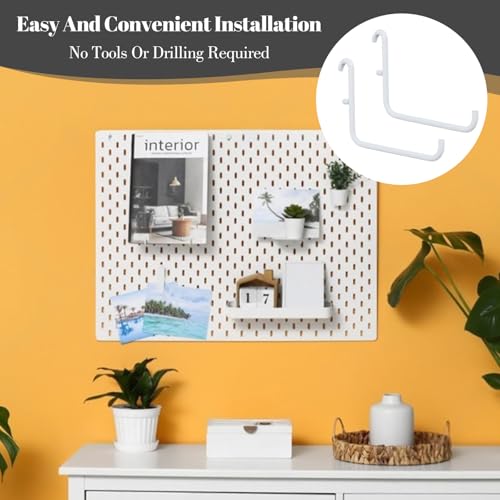 24 Pcs White L-Shaped Pegboard Hooks, 3.74 x 2.36 Inches, Compatible with IKEA Skadis Long Metal Storage Hooks for Home Office, Garage, Kitchen Tool Organization