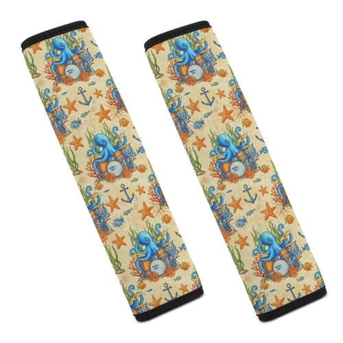 2 Pack Universal Fit Car Seat Belt Pad for Adult Use, All Vehicles, Octopus Vintage Octopus Lover Blue Beige Seat Belt Covers Cushion, Anti-Slip Pad - color: Pattern 233