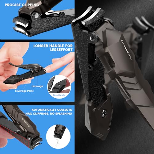 INXEN Nail Clippers for Men with Catcher – No Splash, Self-Collecting Premium Steel Clippers for Fingernails & Toenails, Ideal Gifts for Men& Grooming Gifts, Great Gadget & Stocking Stuffer Gift - style: Large Black (3.5x0.79 inch）