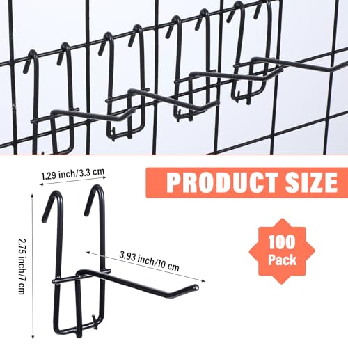 100PCS Grid Wall Hooks, 4 Inch Heavy Duty Gridwall Panel Hooks, Hanging Board Pegs Wall Display Hook for Retail Craft Show Home Setup Custom, Black Wire Shelf Hook Accessories Room Organization