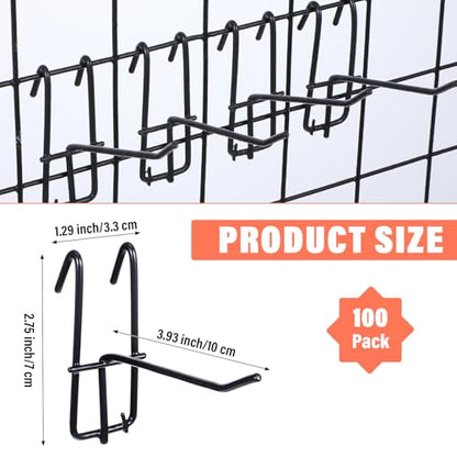100PCS Grid Wall Hooks, 4 Inch Heavy Duty Gridwall Panel Hooks, Hanging Board Pegs Wall Display Hook for Retail Craft Show Home Setup Custom, Black Wire Shelf Hook Accessories Room Organization