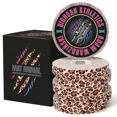 Bighorn Athletics Leopard Print Jiu Jitsu Finger Tape | 6 Rolls 0.5 Inch x 45 Feet | Athletic Tape for Finger and Toes | Zinc Oxide Adhesive No Sticky Residue | BJJ and Sports | Mat Animal Collection - color: Yellow Leopard, size: 0.5-Inch