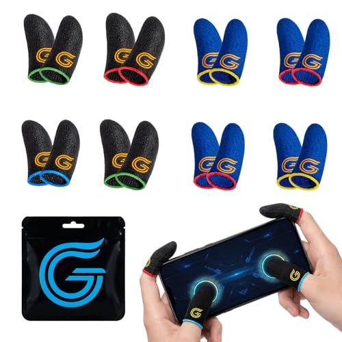 16-Pack Gaming Finger Sleeves for Mobile Gaming & Touchscreen | Carbon Fiber Material, High Sensitivity, Anti-Slip, Breathable, Ideal for Sweaty Hands, PUBG & COD Mobile - color: Mixed Blue& Black