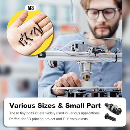 Kadrick 900Pcs M3 Screw Assortment,Machine Screws with Nuts Washers, Grade 10.9 Alloy Steel Hex Socket Button Head Black M3 Bolts Kit,Lenth Form 6mm-25mm - size: M3 900Pcs 6-25mm