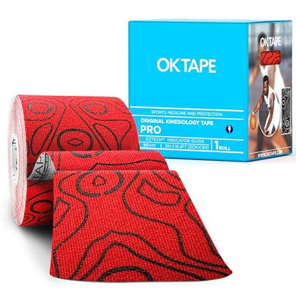 OK TAPE PRO Kinesiology Tape Uncut Roll, Elastic Physical Therapy Athletic Tape for Pain Relief, Muscle Support, Kinetic Tape, Water Resistant, 2in X 16.4ft -Red | 2 Inch Athletic Tape for Pain Relief, Muscle Support, Kinetic Tape, Water Resistant, 16.4Fe
