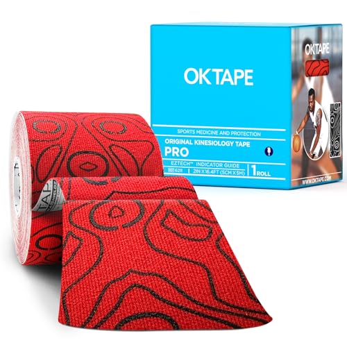 OK TAPE PRO Kinesiology Tape Uncut Roll, Elastic Physical Therapy Athletic Tape for Pain Relief, Muscle Support, Kinetic Tape, Water Resistant, 2in X 16.4ft -Red | 2 Inch Athletic Tape for Pain Relief, Muscle Support, Kinetic Tape, Water Resistant, 16.4Fe