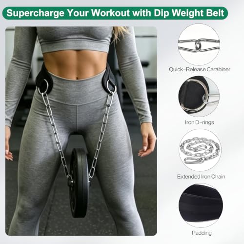 Dip Belt with Chain for Weightlifting, 33.5in Iron Chain, EVA Pad | 220lbs Load Load, Adjustable Fit, Anti-slip Support, Weighted Pull-ups Dips Squats, Unisex, Gym & Home Training