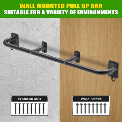 SELEWARE Heavy Duty Wall Mount Pull Up Bar, Joist Mount Chin Up Bar for Doorway, Sturdy Steel Construction, w/Resistance Band Hooks, Fits 32"/36" Wall Studs for Home Gym Strength Training - size: A: 36" x 1.3" Dia Grip