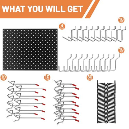 Ultrawall Metal Peg Board Panels with Hooks, Pegboard Wall Tool Organizer for Garage, 74pcs Peg Board with Accessories, 16"X12" - size: 4pack 16"X12"