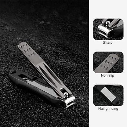 FERYES 3-in-1 Fingernail Clipper with No-Splash Nail Catcher and Metal Storage Box - Toenail Clipper with Nail File for Men & Women - Black - color: Black