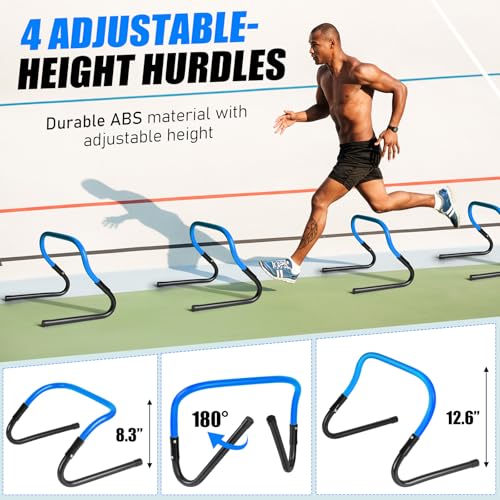 BORNEW 2 Pack Agility Ladder, Soccer Speed Training Equipment Set with Total 26 ft Agility Ladder, 12 Cones, 4 Adjustable Hurdles, Jump Rope, for Soccer, Basketball, Football, Kids, Youth, Adults - color: 2.Blue