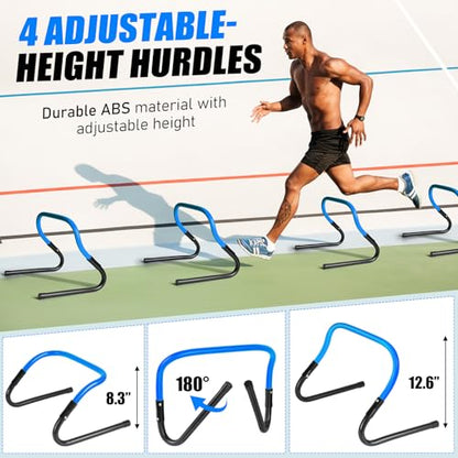 BORNEW 2 Pack Agility Ladder, Soccer Speed Training Equipment Set with Total 26 ft Agility Ladder, 12 Cones, 4 Adjustable Hurdles, Jump Rope, for Soccer, Basketball, Football, Kids, Youth, Adults - color: 2.Blue