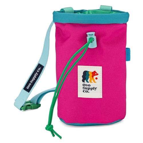 Classic Chalk Bag for Rock Climbing, Bouldering Chalk Bag Bucket with Quick-Clip Belt, Zippered Pockets and Pouch - Perfect Indoor/Outdoor Rock Climbing Gear Equipment - color: Magenta & Teal