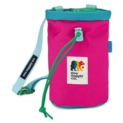 Oso Supply Co - Classic Chalk Bag for Rock Climbing, Bouldering Chalk Bag Bucket with Quick-Clip Belt, Zippered Pockets and Pouch - Perfect Indoor/Outdoor Rock Climbing Gear Equipment - color: Magenta & Teal