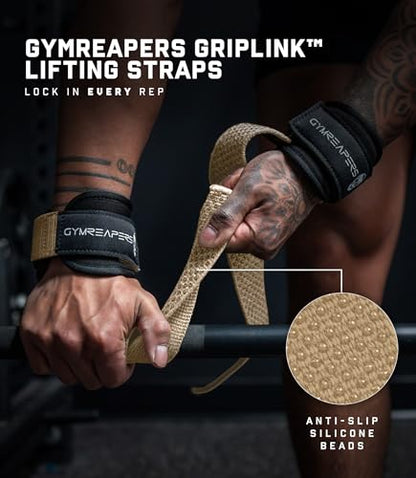Gymreapers GripLink Lifting Straps – Heavy Duty D-Ring Weight Lifting Wrist Straps with Anti-Slip Silicone Grip Beads, Adjustable Support for Deadlifts, Powerlifting, Cable Machines & Gym Training - color: Desert Sand