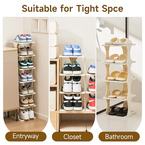 UFORU Vertical Shoe Rack 6 Tier,Narrow Free Standing Shoe Organizer | Shoe Shelf for Dorm,Narrow Shoe Rack for Closet,Entryway,Tall Stackable Plastic Shoe Organizer for Small Spaces,Easy Assembly