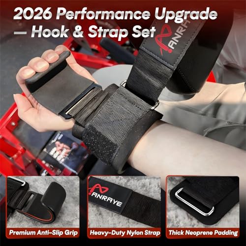 Weight Lifting Hooks & Straps Set, Lifting Hooks with Anti-Slip Grip | Adjustable Wrist Wraps for Weightlifting, Deadlifts, Powerlifting, Gym Straps for Men and Women, Black-Red