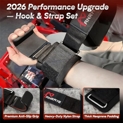 Weight Lifting Hooks & Straps Set, Lifting Hooks with Anti-Slip Grip | Adjustable Wrist Wraps for Weightlifting, Deadlifts, Powerlifting, Gym Straps for Men and Women, Black-Red