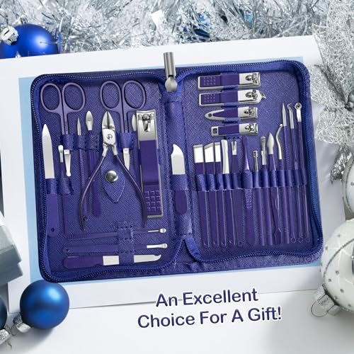 Manicure Set 30 in 1 Nail Clippers Set,Nail Manicure Kit for Women,RedFlow Toenail Clippers,Pedicure Kit,Pedicure Tools,Suitable for Travel Manicure Tools (Purple) - color: Purple