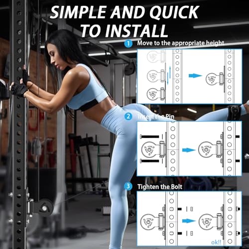 J Bryant Pulley System for Power Rack - Fits 5/8" Hole Size, Cable Pulley Attachment for 2x2, 2x3, 3x3 Racks, Heavy Duty LAT Pulldown, DIY Cable Machine Accessories, Gym Equipment