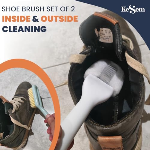 Shoe Cleaning Brush Set of 2 - Soft Bristle Shoes Scrubber with Handle, Shoes Scrubbing Brush for White Sneaker, Leather, Canvas, Knit, Fabric Suede Cleaning Brushes for Hat, Bag and More