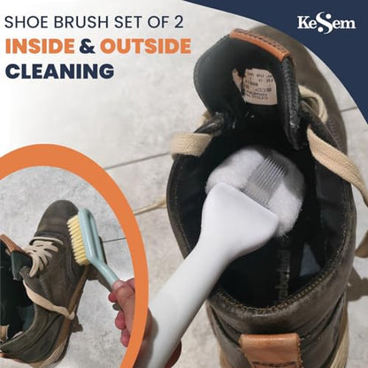 Shoe Cleaning Brush Set of 2 - Soft Bristle Shoes Scrubber with Handle, Shoes Scrubbing Brush for White Sneaker, Leather, Canvas, Knit, Fabric Suede Cleaning Brushes for Hat, Bag and More
