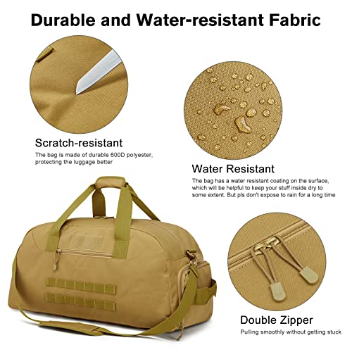 G4Free 70L Large Tactical Duffle Bag Men Sports Gym Backpack | with Shoes Compartment Military MOLLE Duffel Backpack, Brown - color: Brown