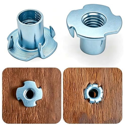 M10 T Nuts for Wood: 30 Pack 4 Prong T-Nuts Zinc Plated Threaded Inserts No Rust – for Furniture Climbing Holds & Plywood - size: M10(30Pack)