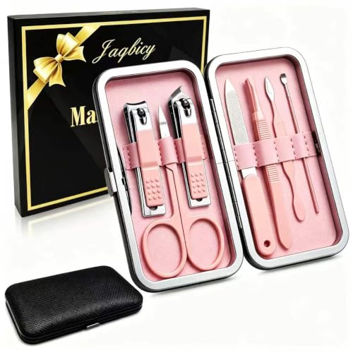 Manicure Set Nail Clippers Grooming Kit with Travel Case, Personal Care Tools Birthday Fathers Mothers Day Gifts for Men Women (Pink) - color: Pink
