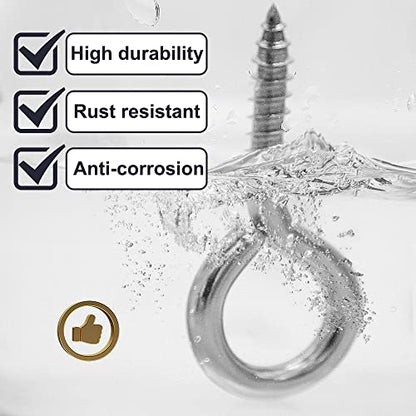 ACCZIO 8 Pack 304 Stainless Steel Eye Screws,2.5 Inch M6 Heavy Duty Eye Hooks Screw, Eye Bolts Screw in Eye Hooks for Wood, Eye Bolts for Secure Cable Wires, Indoor & Outdoor Use